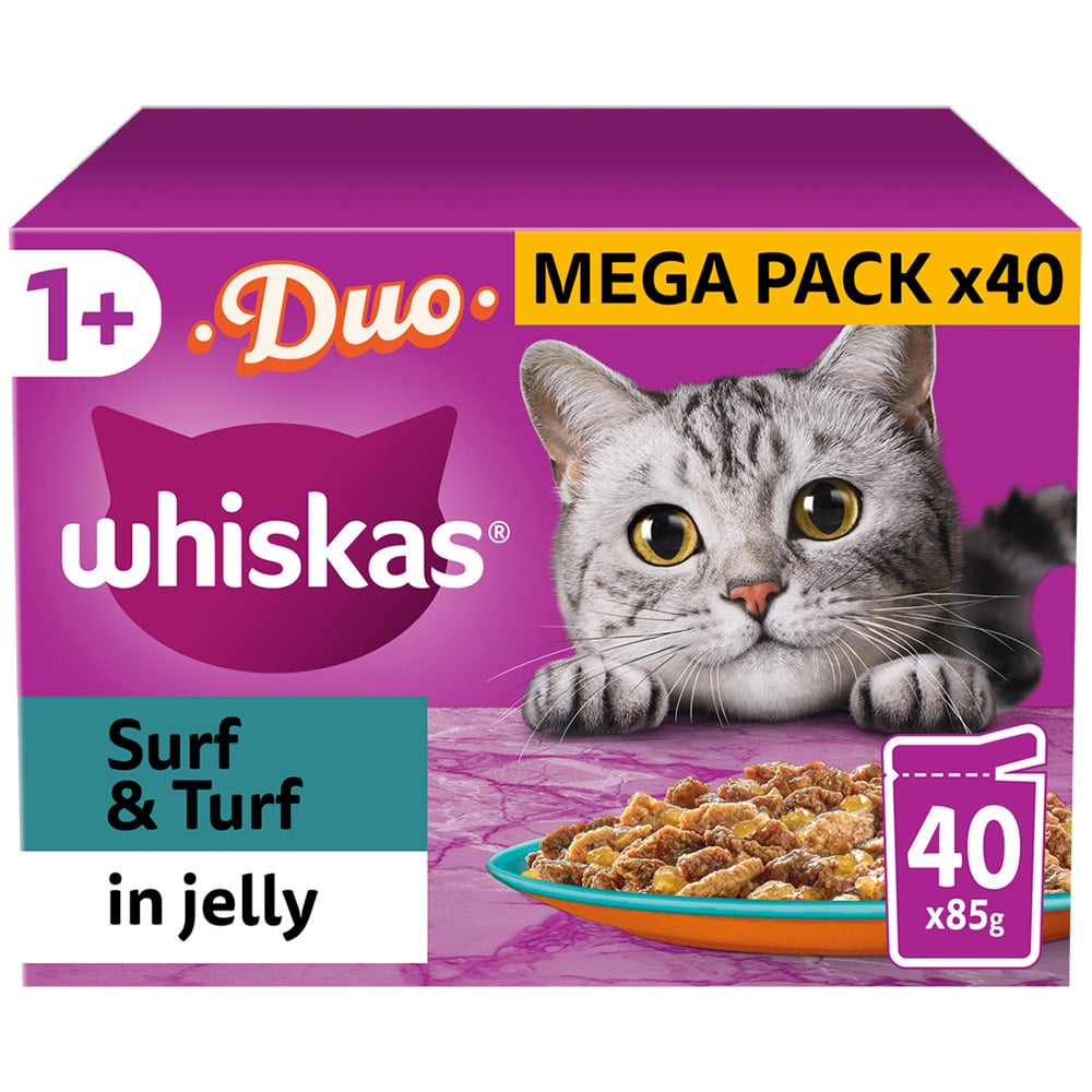 WHISKAS 1+ Surf & Turf Adult Wet Cat Food Pouches in Jelly 40 Pack