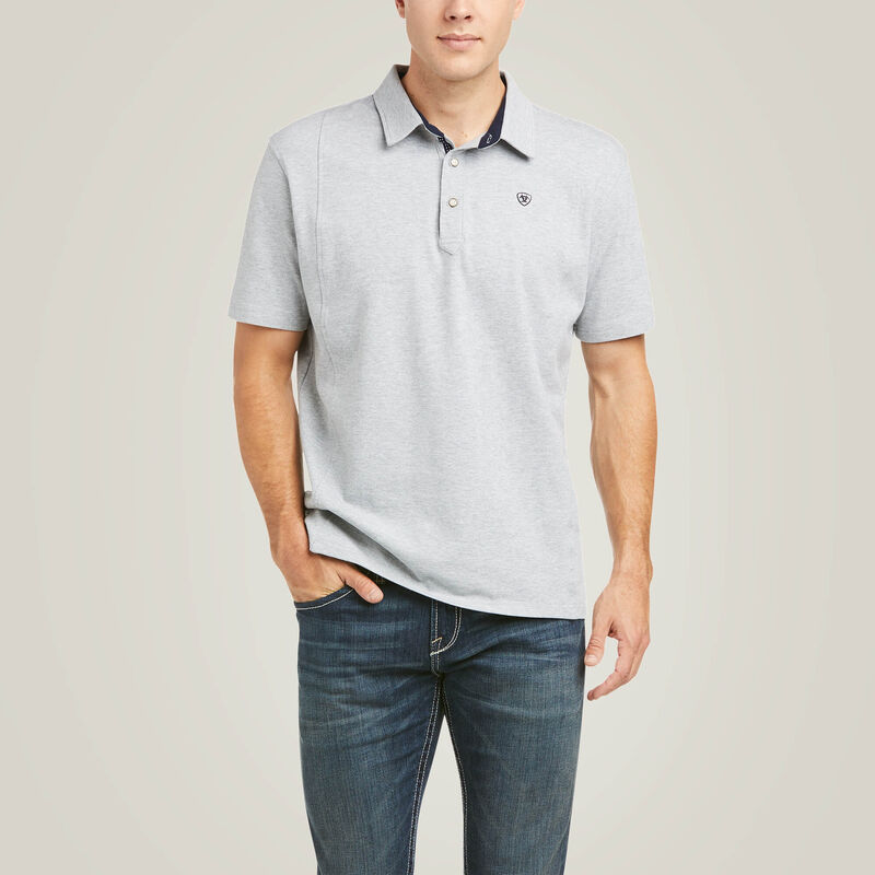 Ariat Men's Medal Button Polo Heather Grey