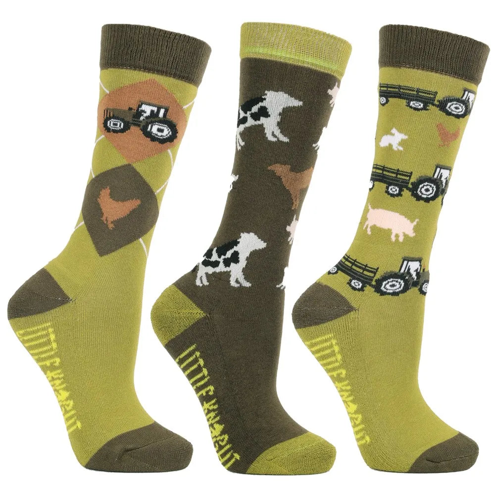 Farm Collection Socks by Little Knight (Pack of 3) Olive Green