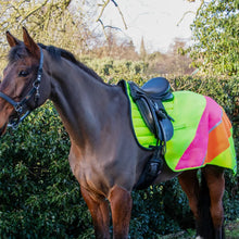 Load image into Gallery viewer, Reflector Quarter Mesh Exercise Sheet by Hy Equestrian Yellow/Pink/Orange
