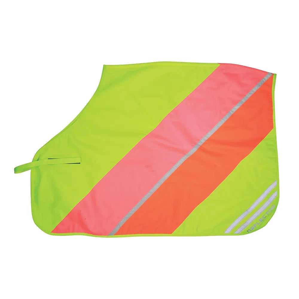 Reflector Quarter Mesh Exercise Sheet by Hy Equestrian Yellow/Pink/Orange