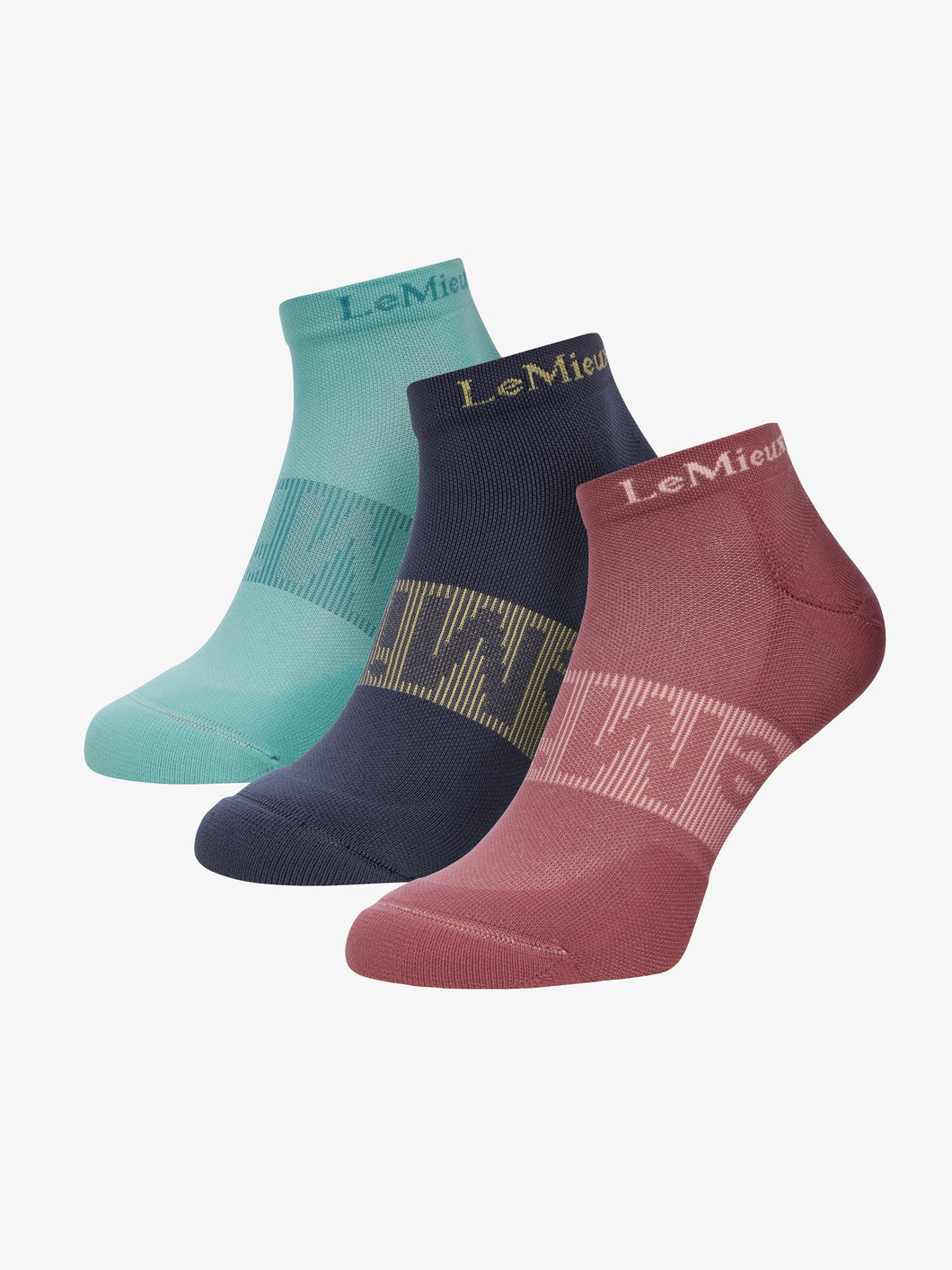 LeMieux Trainer Socks 3 Pack Rosewood/Dusk/Aqua