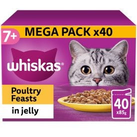 WHISKAS 7+ Poultry Feasts Adult Wet Cat Food Pouches in Jelly 40 Pack