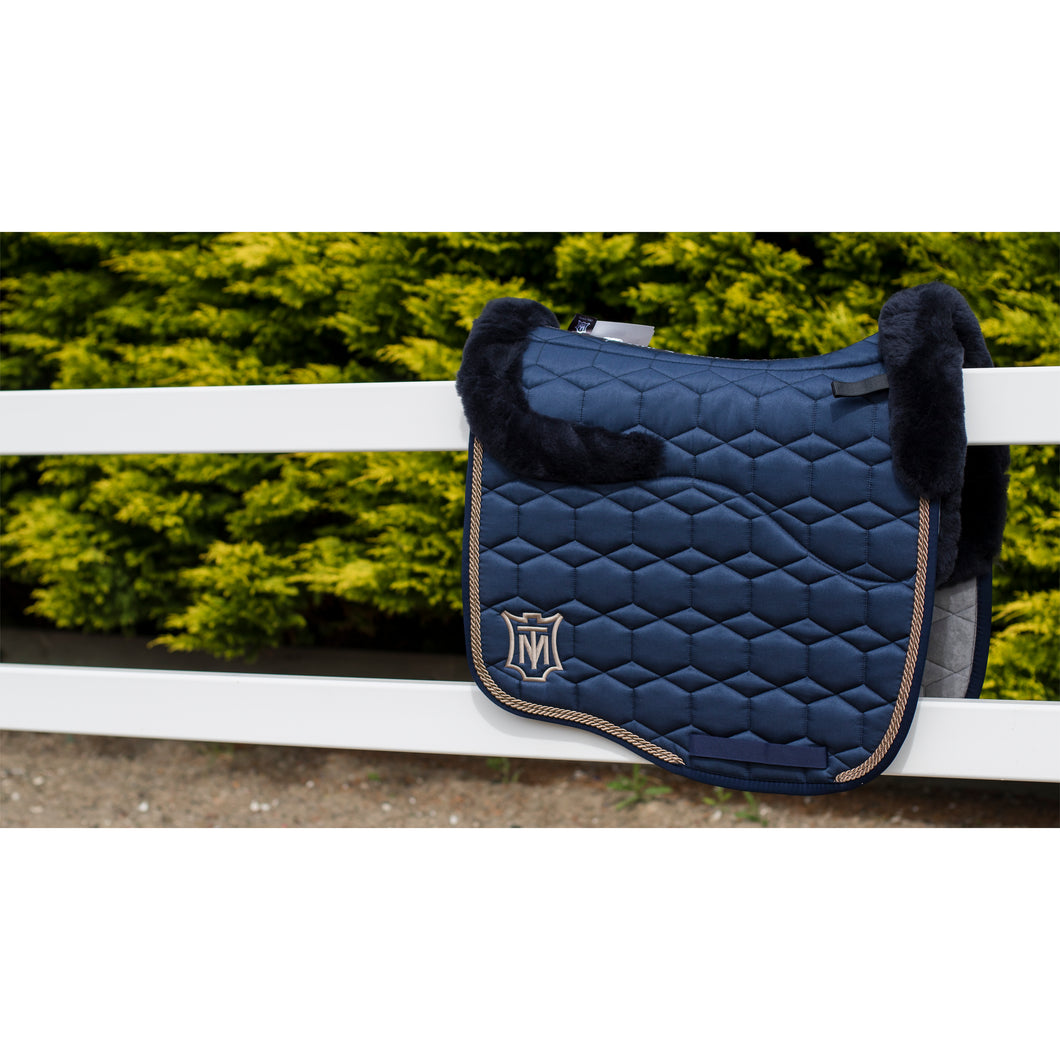 Mattes Eurofit Quilt Sheen Semi Lined Dressage Pad Navy with Pigeon Piping