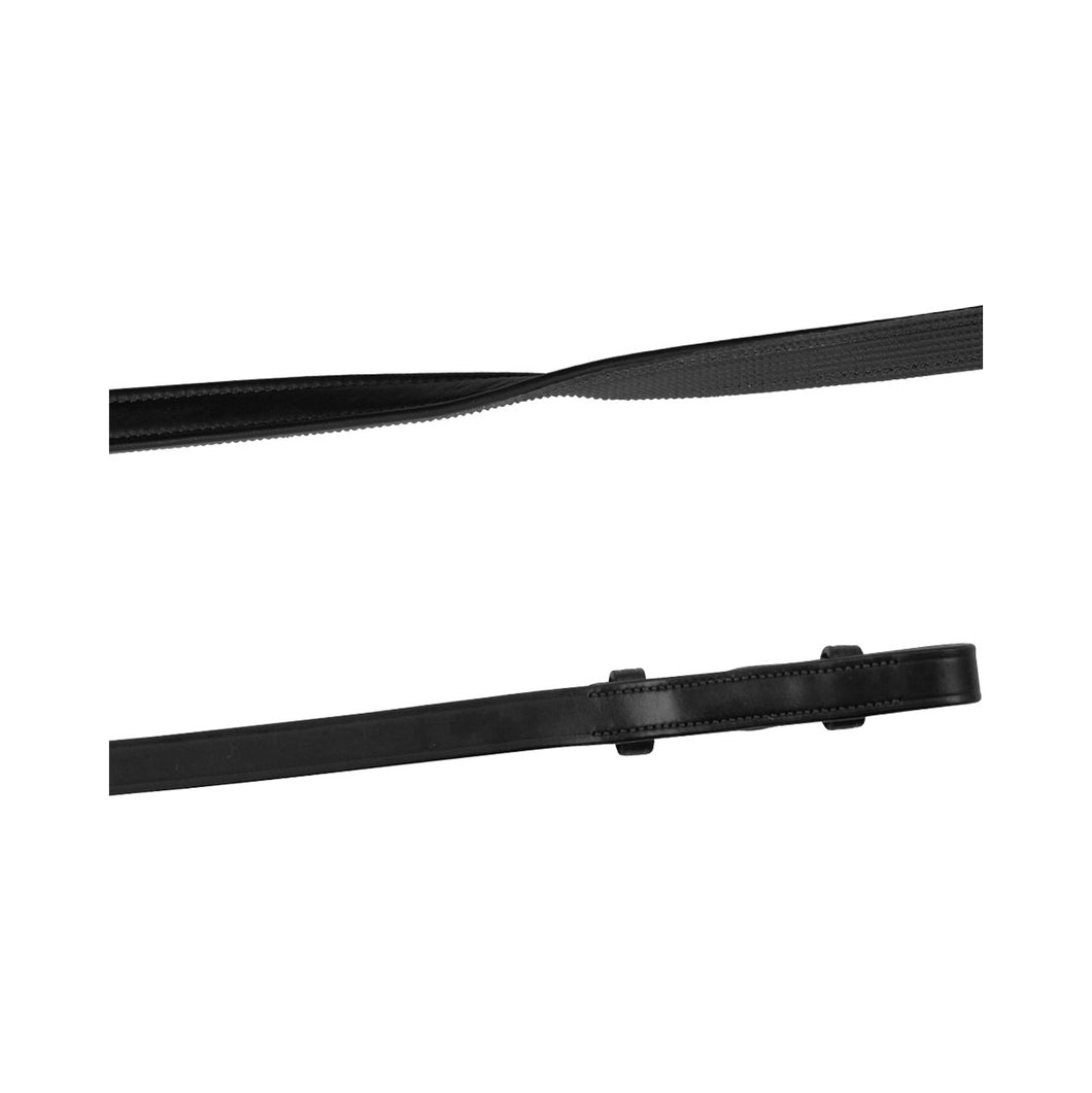 Montar Smooth Black Leather/Rubber Reins with French Hooks