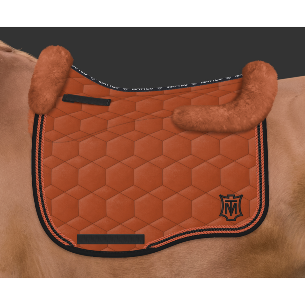 Mattes Velvet Semi Lined Dressage Pad Cinammon with Black Piping