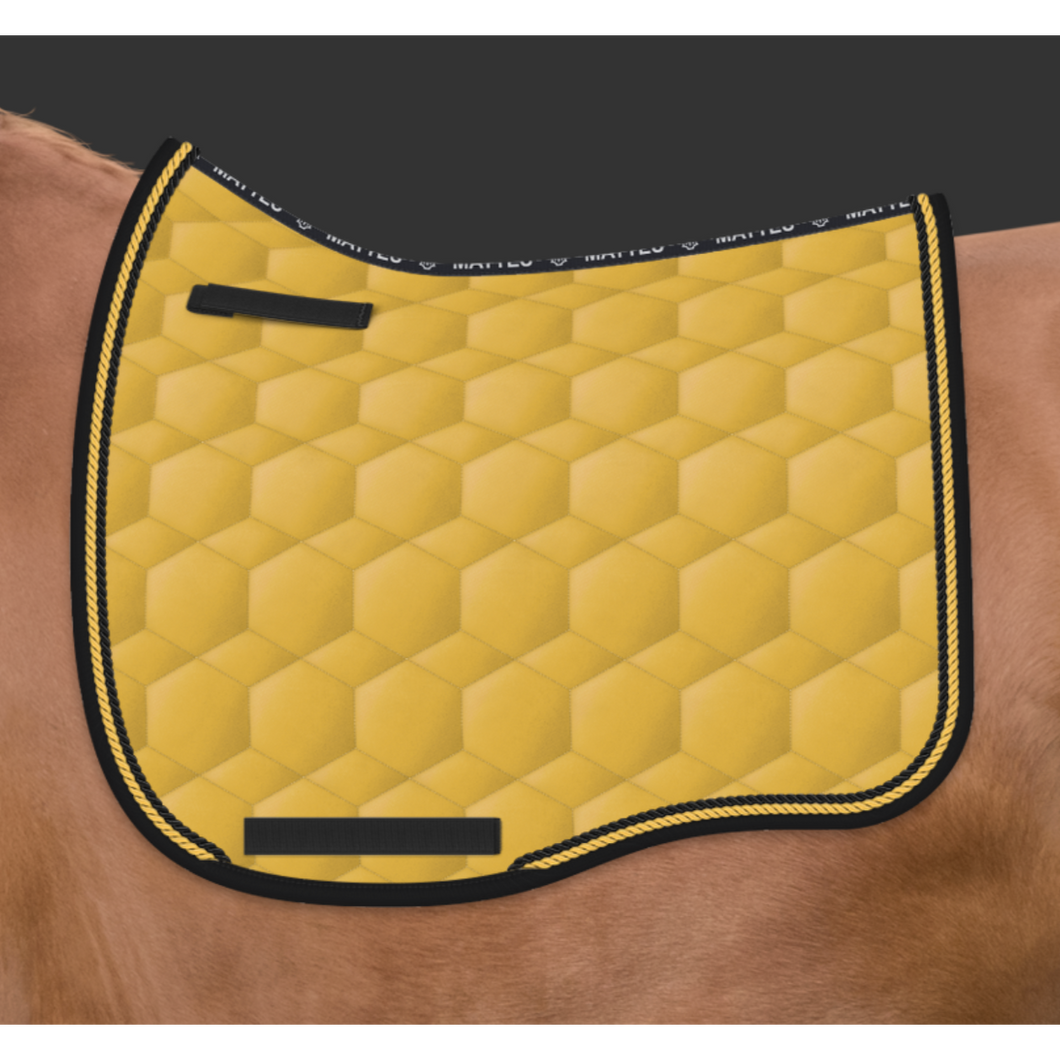 Mattes Eurofit Quilt Sheen Dressage Pad Curry with Black Piping