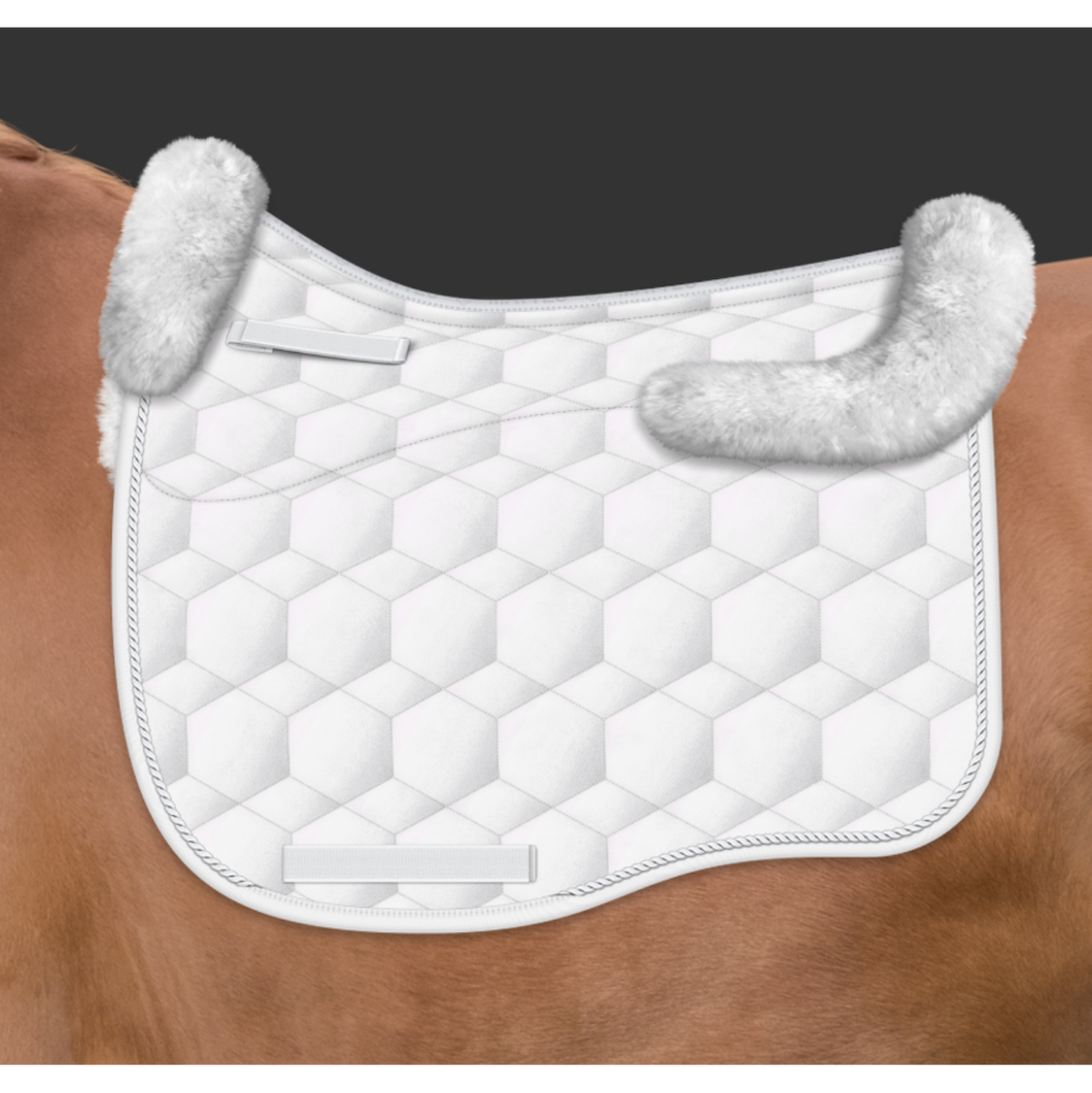 Mattes Sheen Quilt Square Dressage Saddle Pad White with Front & Rear Trim Semi Lined