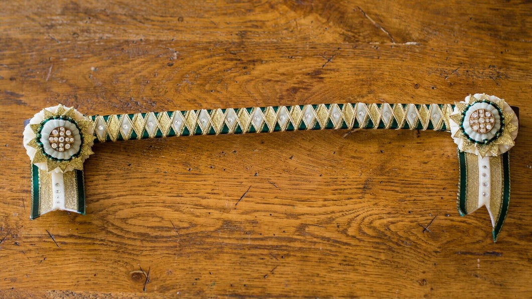 ShowQuest Oakham Show Browband - Green/Cream/Gold - Full