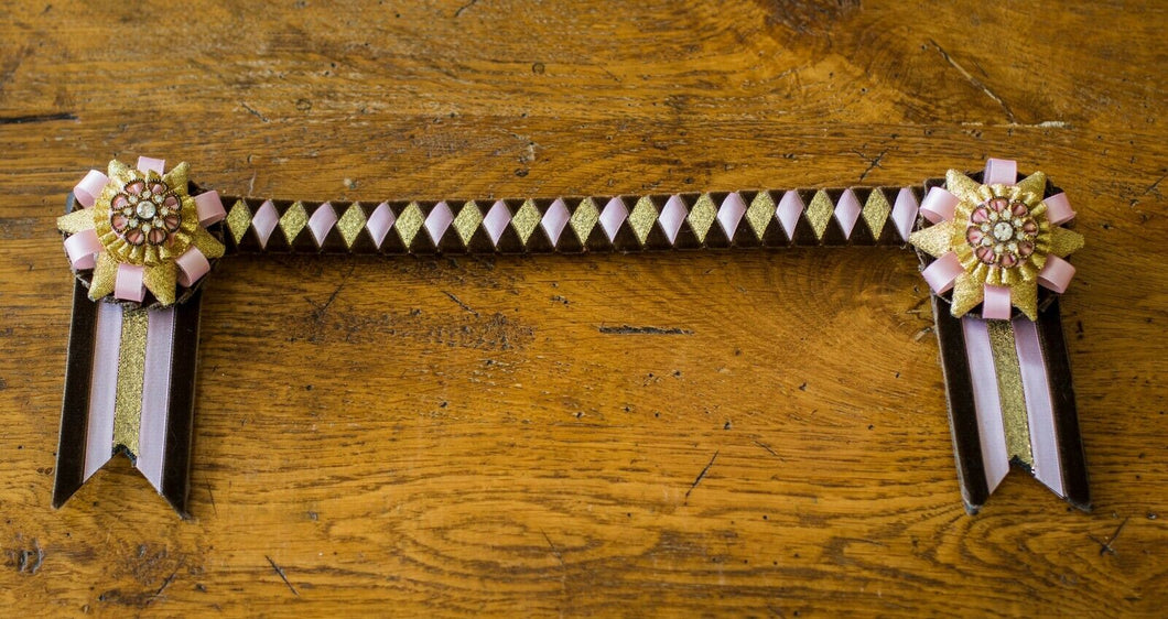 ShowQuest Perth Show Browband - Brown/Pink/Gold - Cob